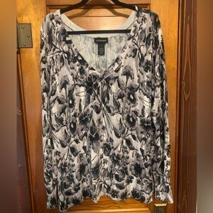 Lane Bryant Black and White Floral Long Sleeve
